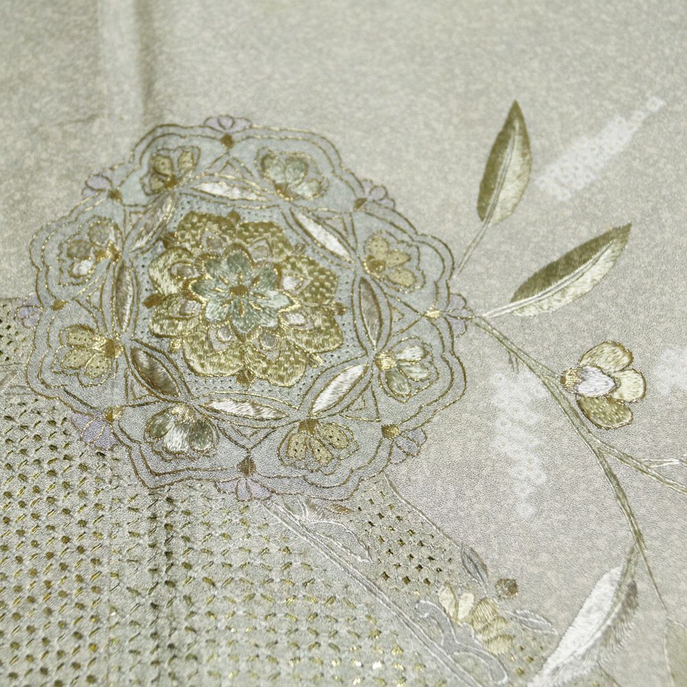 着物セット スワトウ刺繍 訪問着・袋帯 2点 セット 裂取に華文、更紗 