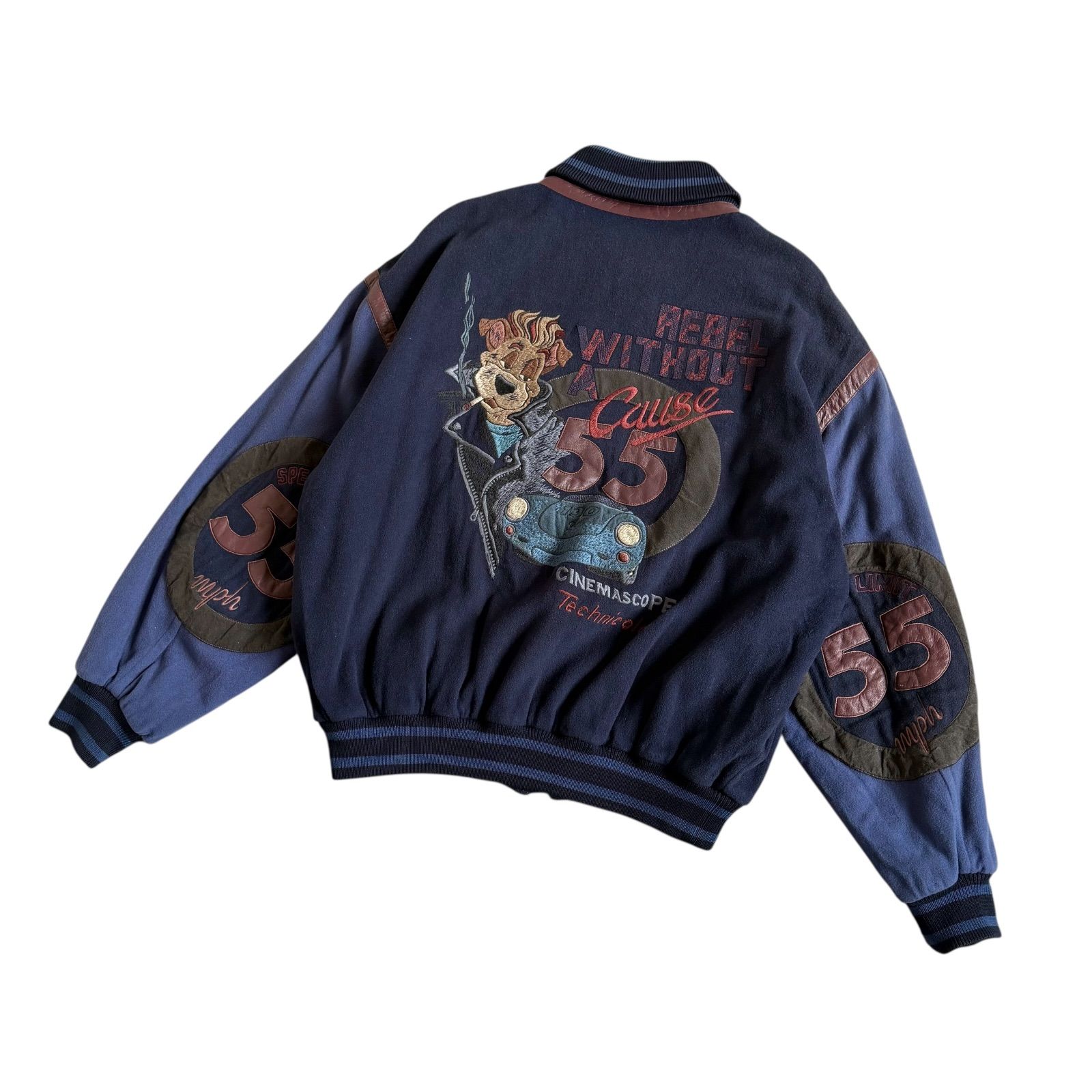 90s　ICEBERG　アイスバーグ　カシミヤ混　刺繍　スタジャン　48サイズ 90s ICEBERG アイスバーグ アーカイブ レザー＆刺繍デザイン カシミヤ