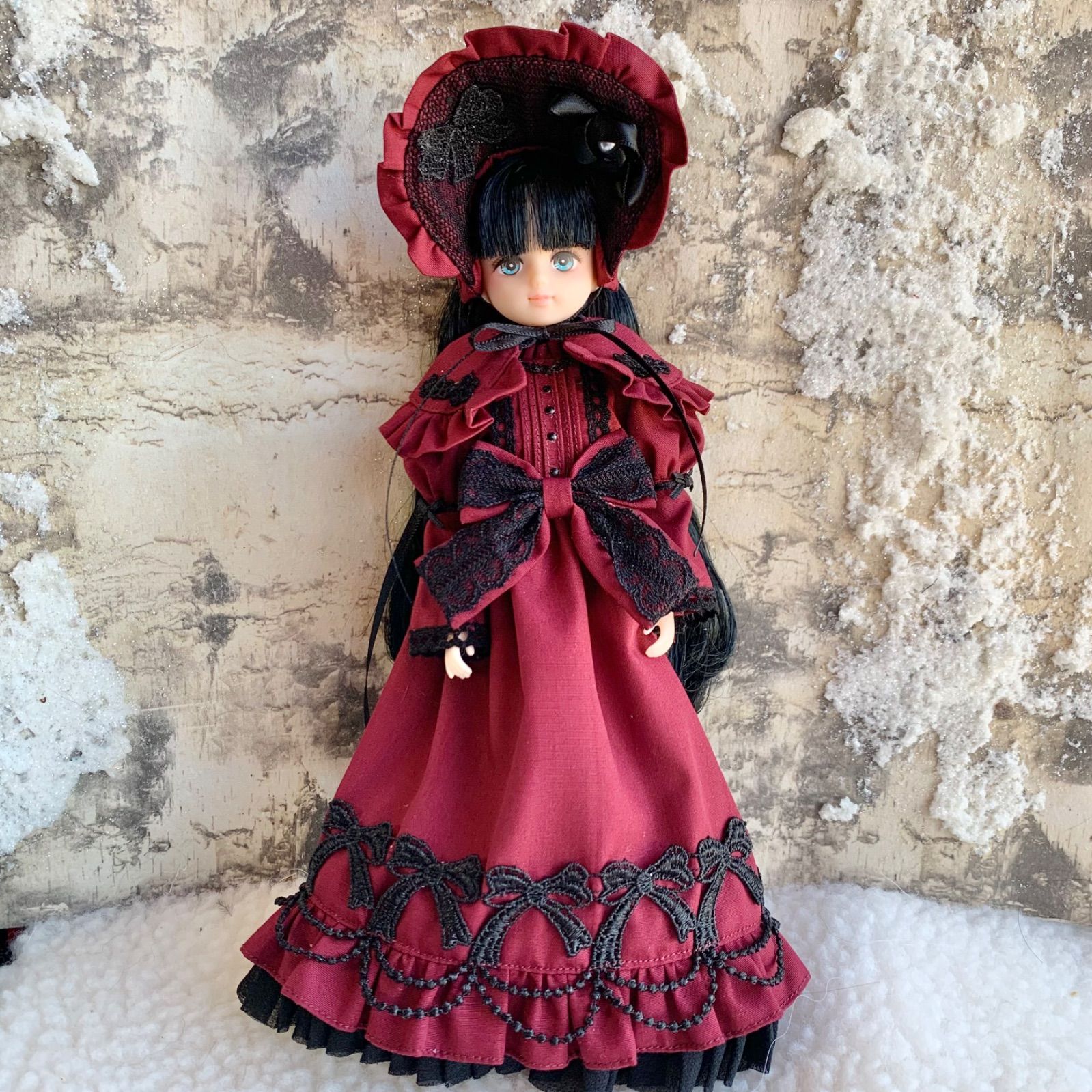 リカちゃん ゴシックロリータワンピースドレス ボンネット ケープ
