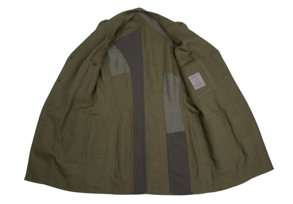 ヨウジヤマモトプールオムYohji Yamamoto POUR HOMME リネンキュビズムジャケット カーキ濃淡グレー4 ヨウジヤマモトプールオムYohji Yamamoto POUR HOMME リネンキュビズム