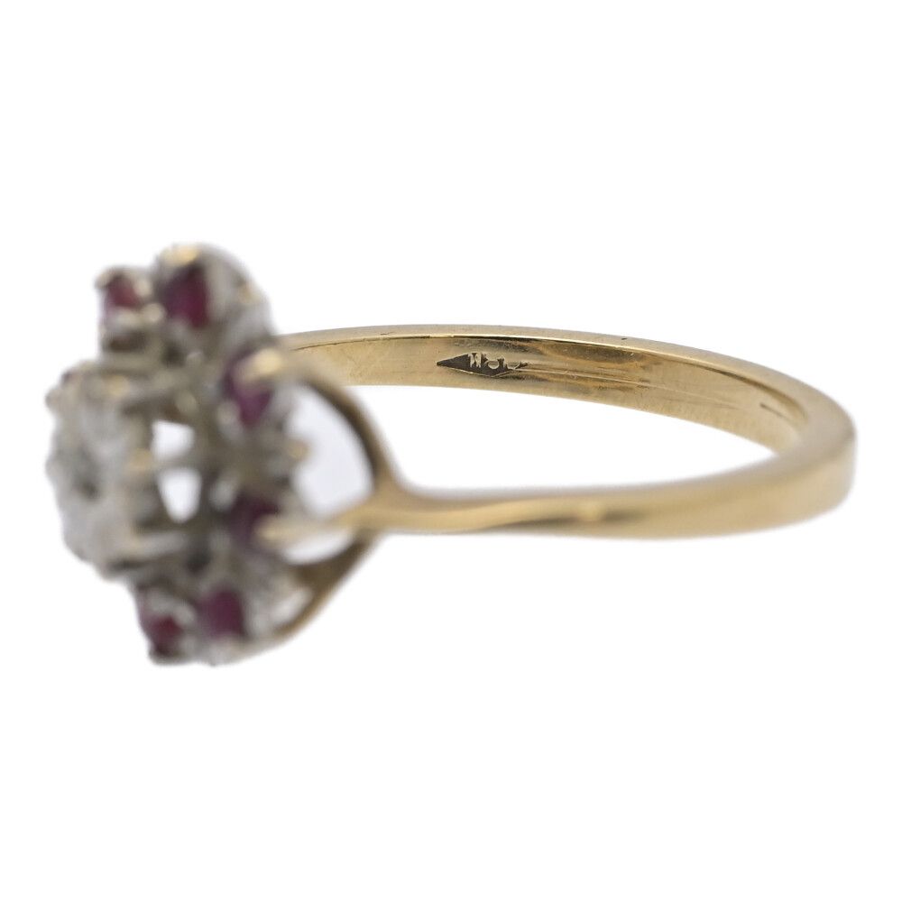 アンティーク フラワーモチーフ ルビー ダイヤモンド リング 指輪 K9