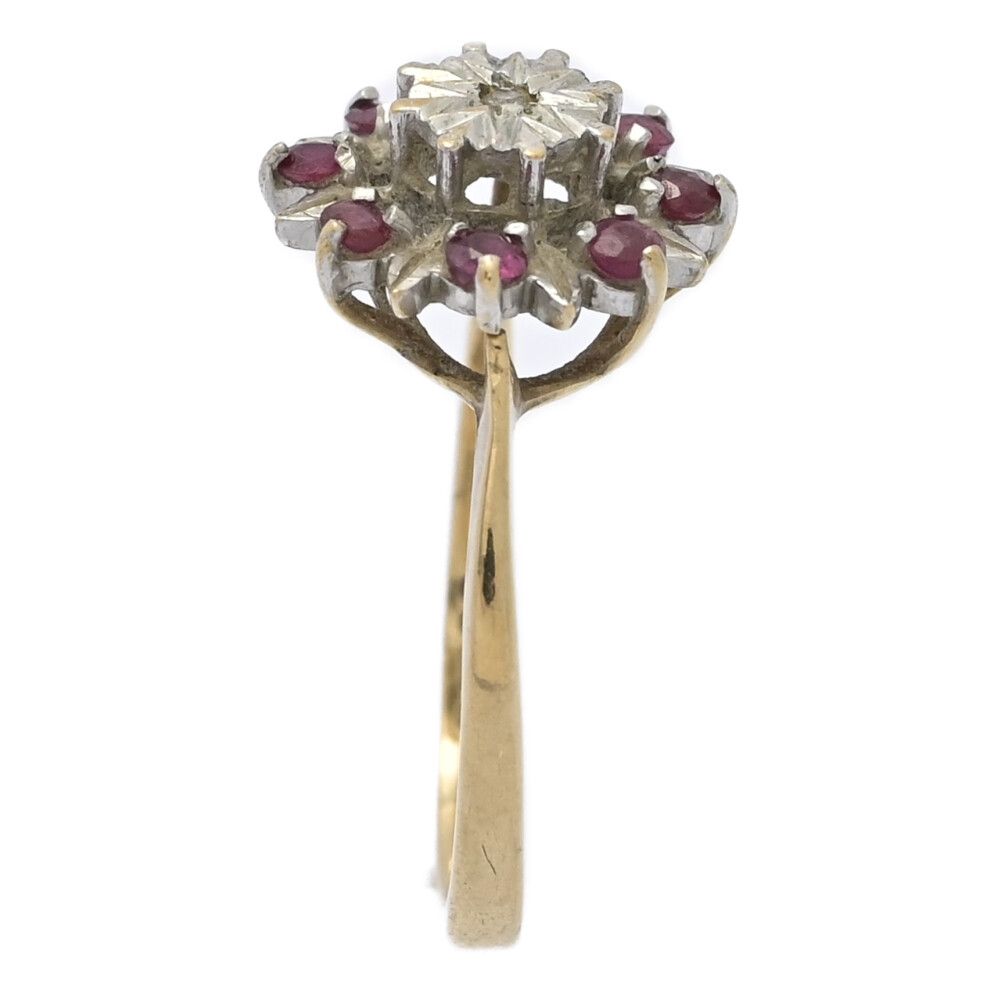 アンティーク フラワーモチーフ ルビー ダイヤモンド リング 指輪 K9