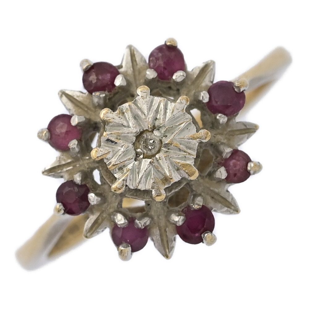 アンティーク フラワーモチーフ ルビー ダイヤモンド リング 指輪 K9