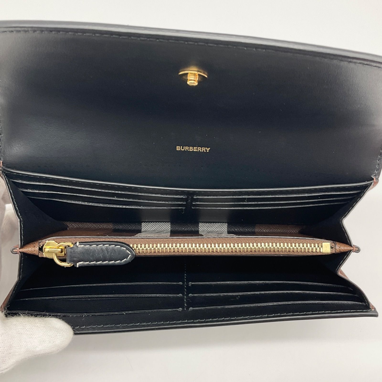 BURBERRY バーバリー 長財布 チェック＆レザー コンチネンタル 