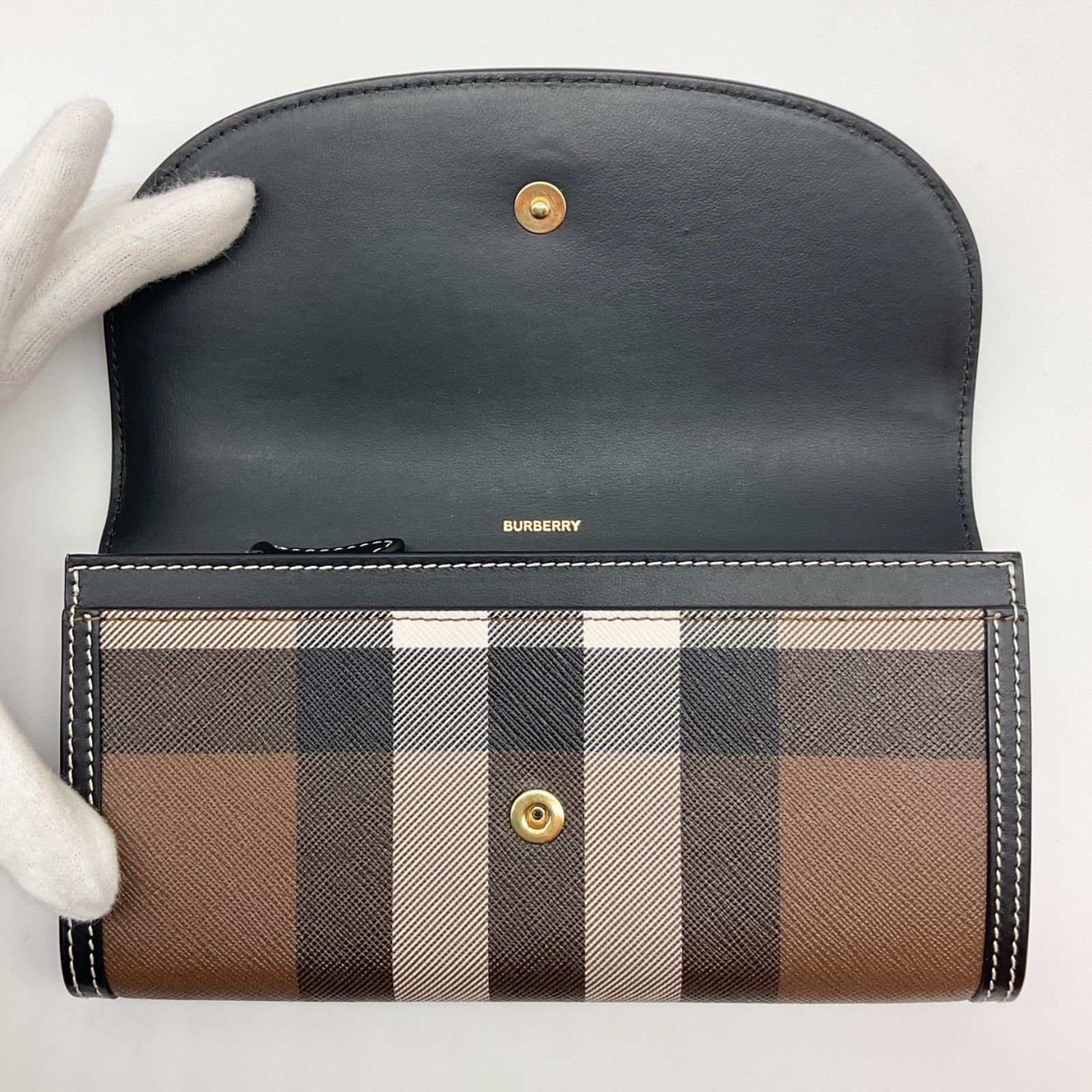 BURBERRY バーバリー 長財布 チェック＆レザー コンチネンタル 