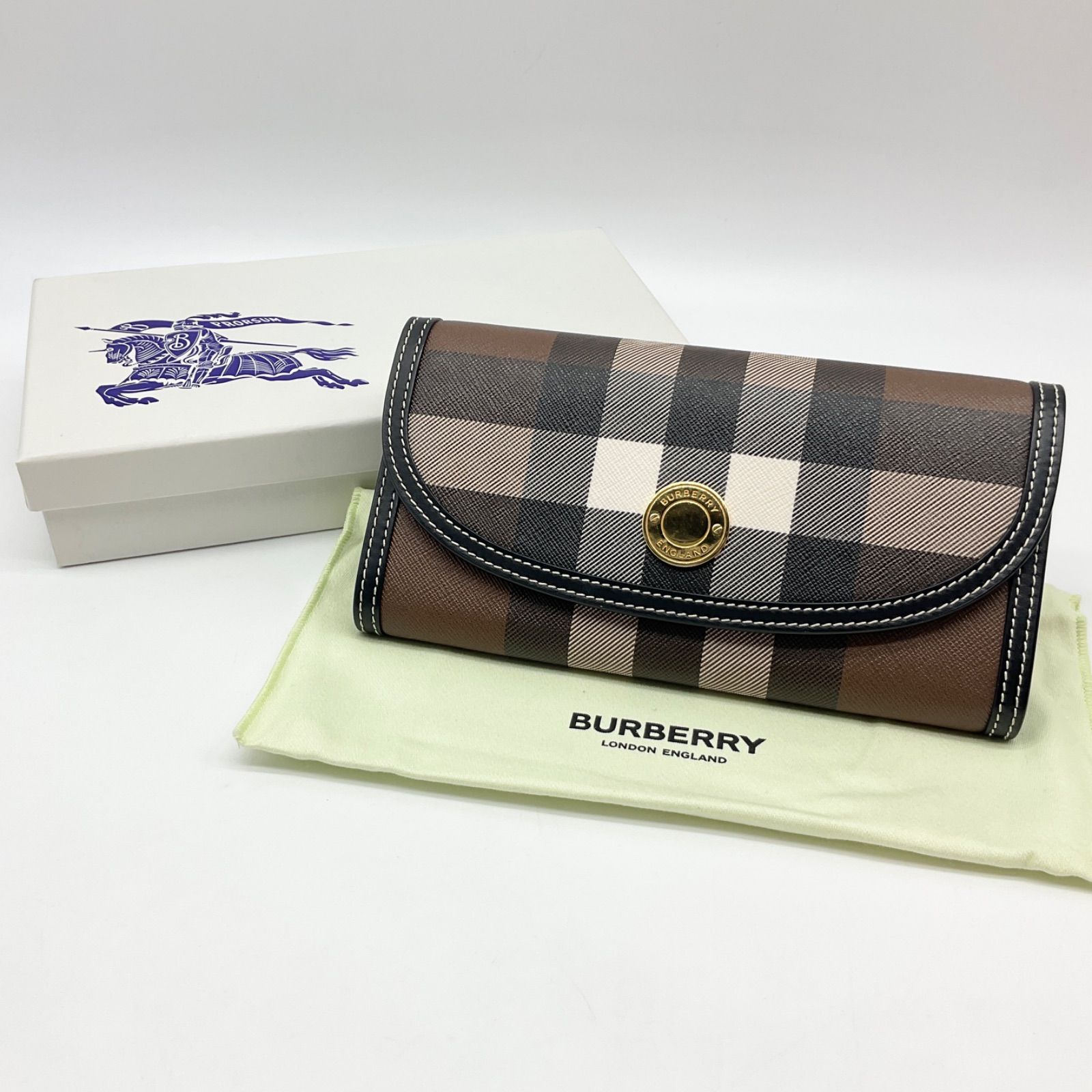 BURBERRY バーバリー 長財布 チェック＆レザー コンチネンタル