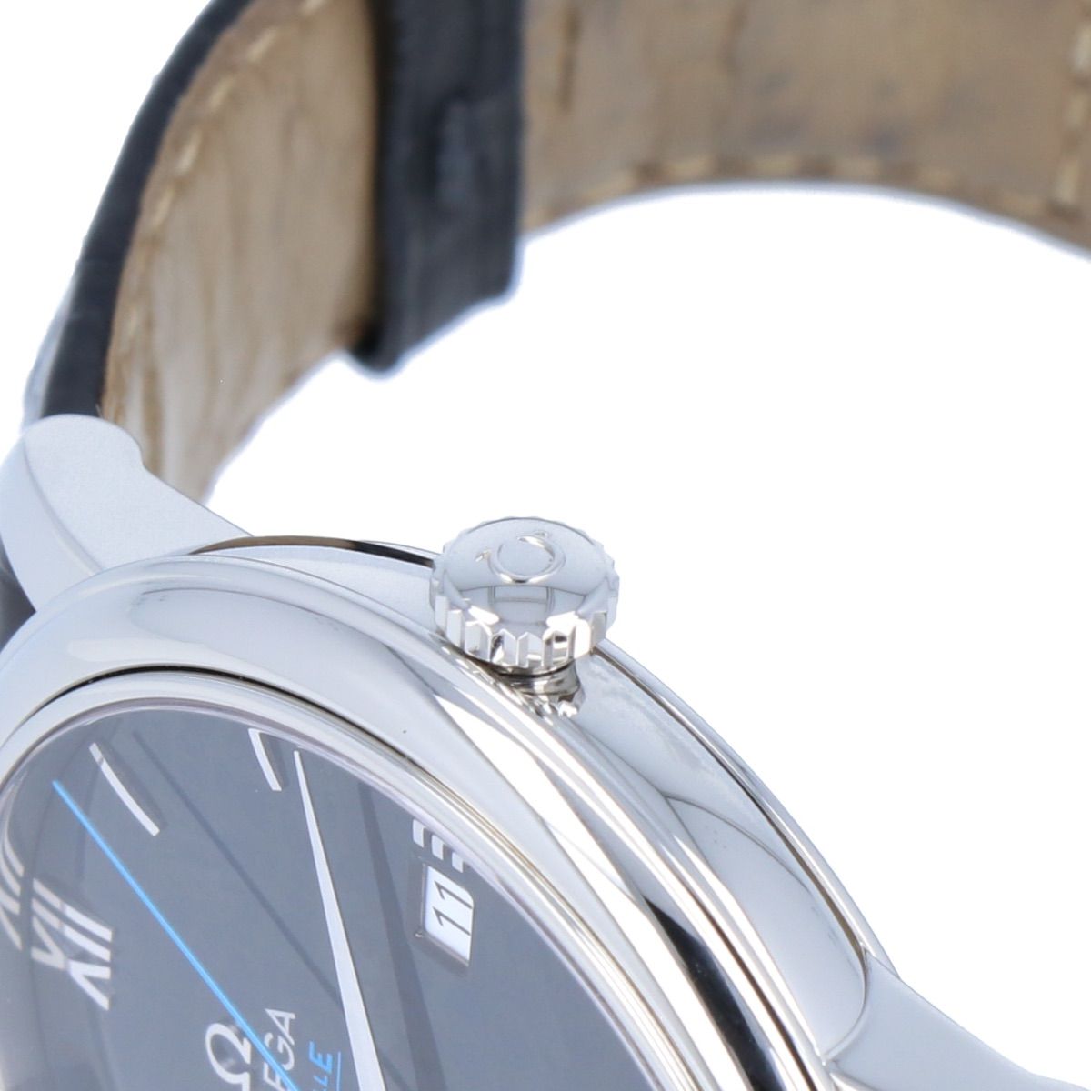  OMEGA オメガ デビル プレステージ オービス デイト 424.13.40.20.03.003 SS ステンレススチール 40mm ネイビー文字盤 レザーベルト 自動巻き オートマ メンズ 腕時計 時計 -SA 9304 テーパードパンツ 自動巻き時計 腕時計(アナログ)