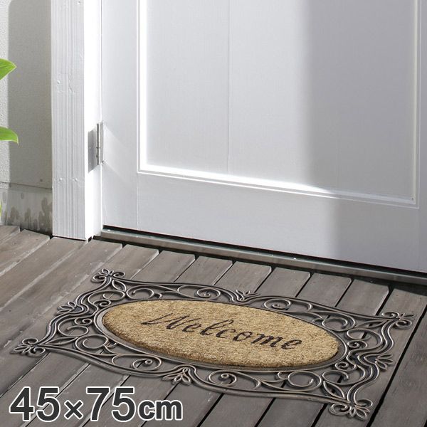 玄関マット 45x75cm 屋外 ラバーマット FWRB-2844 （ 玄関 マット ラグ エントランスマット ウェルカム ラバー 泥落とし 泥おとし 洗える 室外 おしゃれ インテリア ココナッツ 汚れ 泥 Welcome 長方形 四角 屋外用玄関マット ）