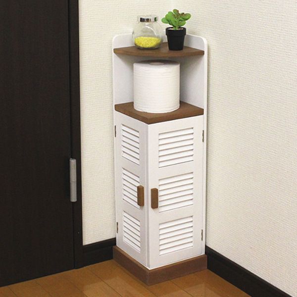 コーナーラック ルーバー トイレ収納 トイレコーナーラック ミドルタイプ （ トイレ 収納ラック 棚 サニタリーラック ペーパー収納 トイレットペーパー 収納 ストッカー 掃除道具 飾り棚 スマホ置き ）