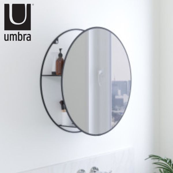 バス収納 umbra アンブラ サーコ ミラー ブラック バスミラー お風呂 鏡 （ 収納 バスラック 浴室収納 ラック 棚 隠し棚 ウォールミラー サークル 丸 円形 収納付き鏡 壁面 洗面 玄関 寝室 インテリア 小物収納 ） 13,320円