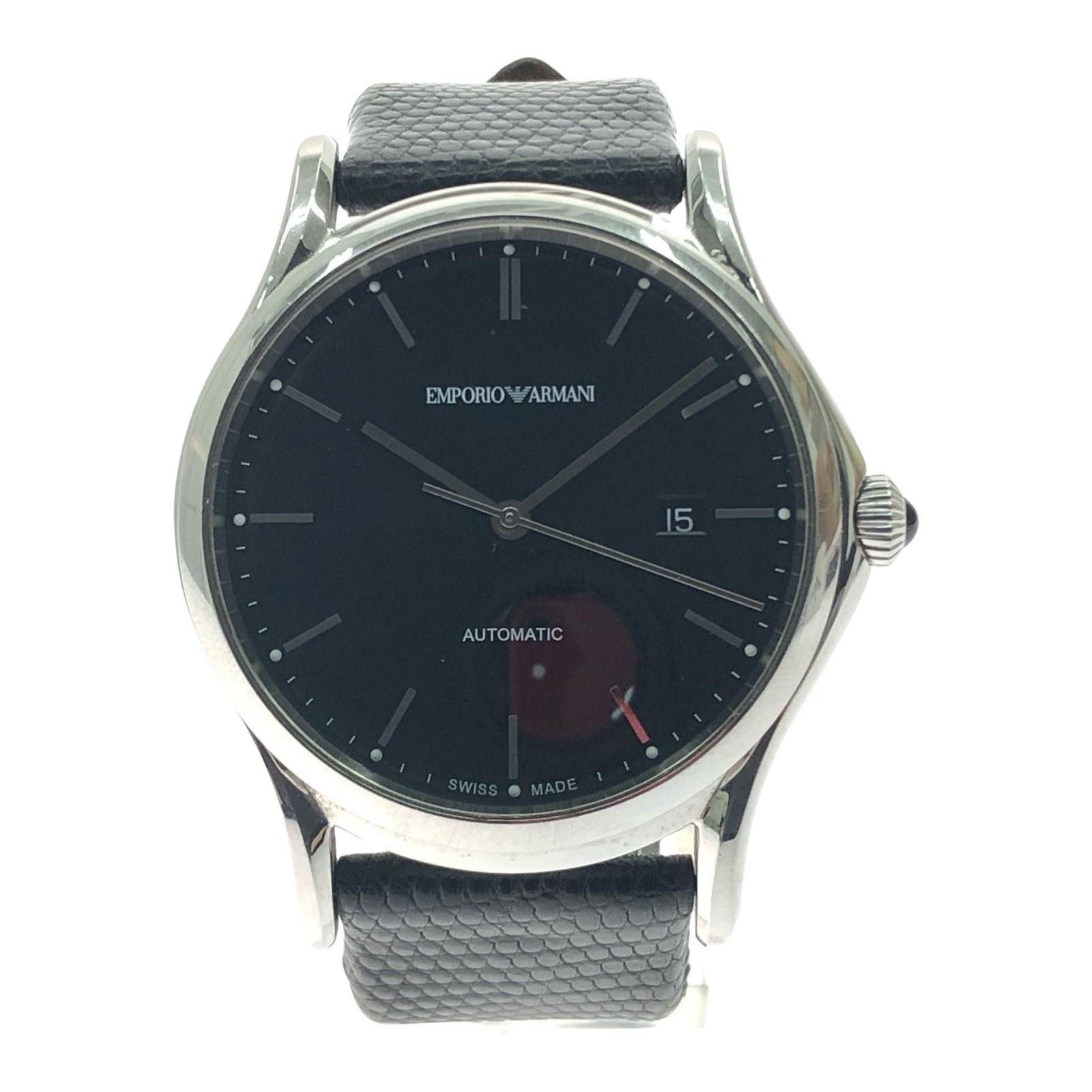 EMPORIO ARMANI エンポリオアルマーニ メンズ腕時計 自動巻き デイト ブラック文字盤 ベルトダメージ ARS-3001