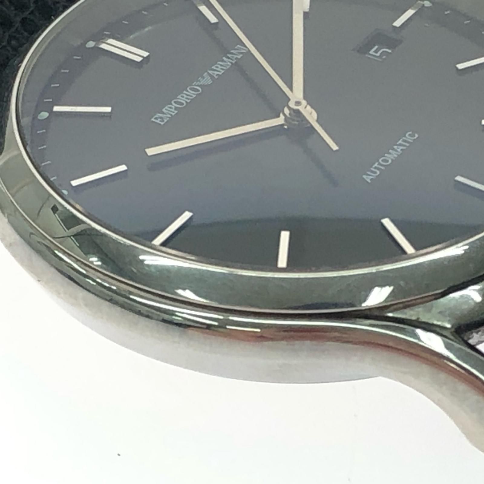  EMPORIO ARMANI エンポリオアルマーニ メンズ腕時計 自動巻き デイト ブラック文字盤 ベルトダメージ ARS-3001 コスパ重視 自動巻き時計 腕時計(アナログ)