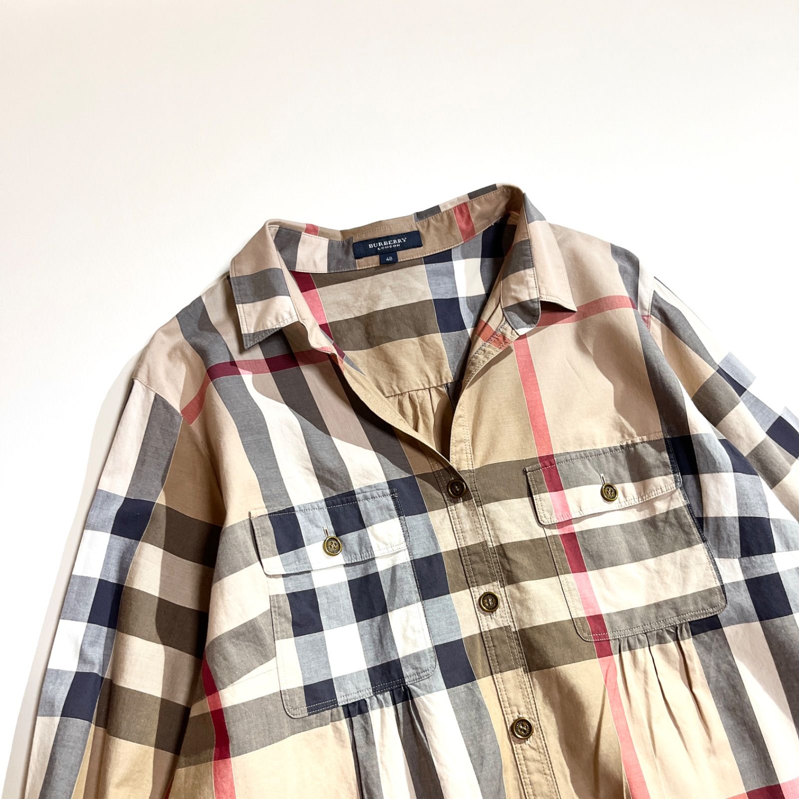 cX05 希少 BURBERRY LONDON 大きいサイズ 48 メガチェック シャツ