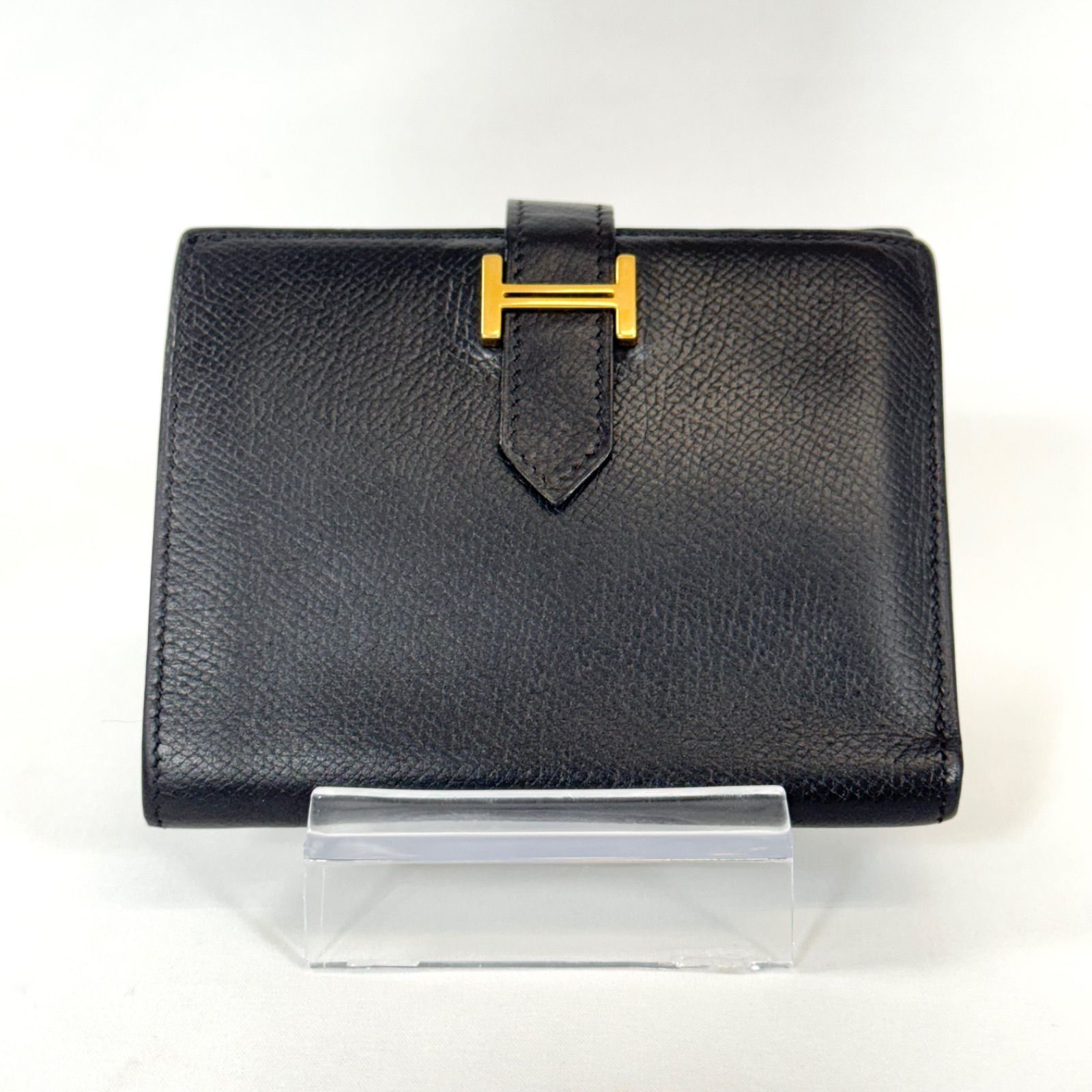 エルメス ベアンコンパクト エトゥープ ヴォーエプソン シルバー金具 