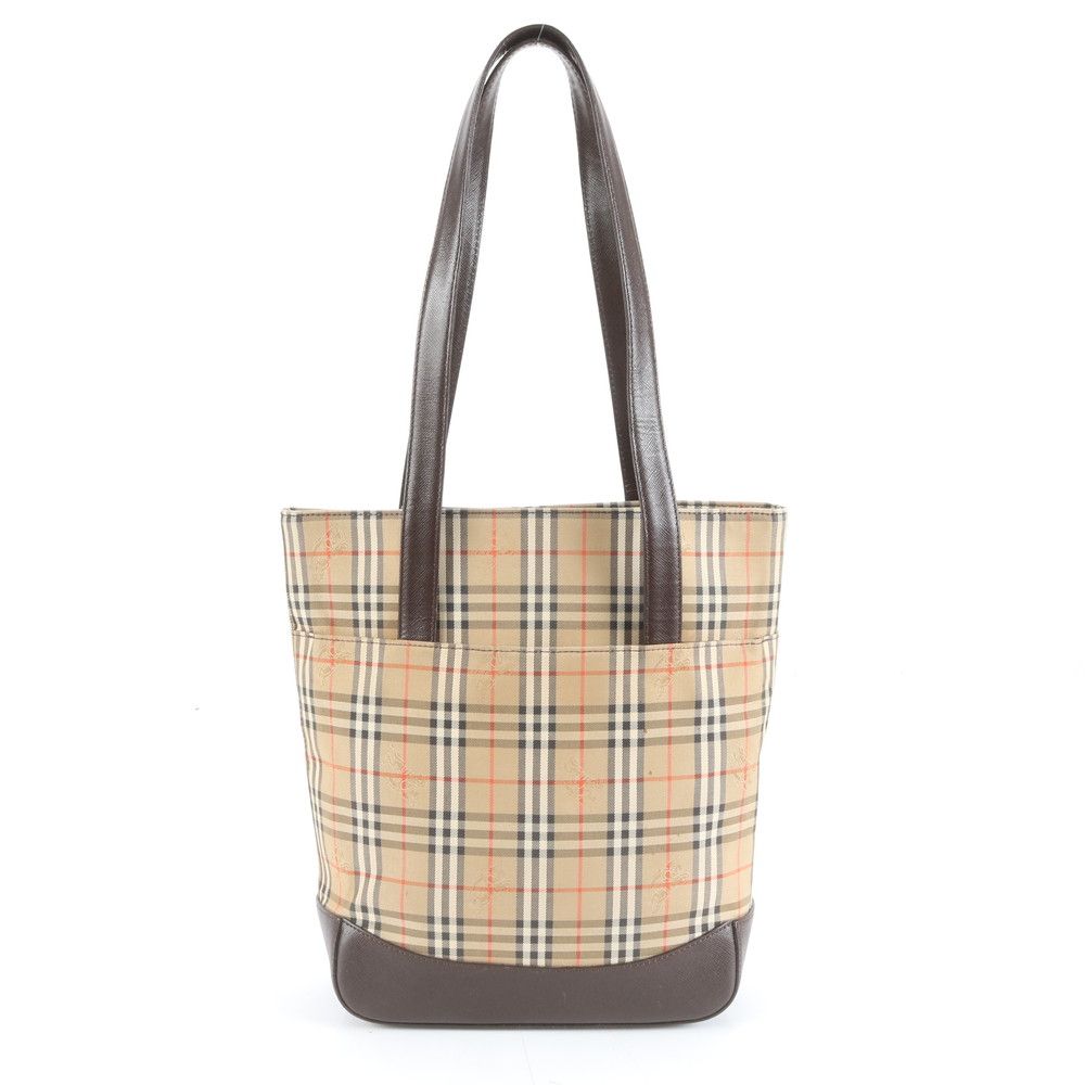 美品 バーバリー ノバ チェック レザー キャンバス トート