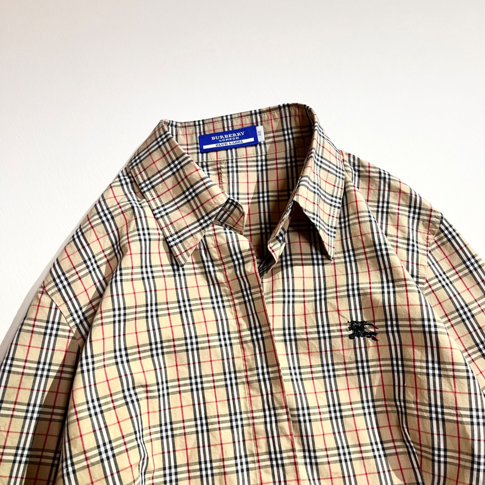kX06 BURBERRY BLUE LABEL 総柄 ノバチェック チェック柄 シャツ 