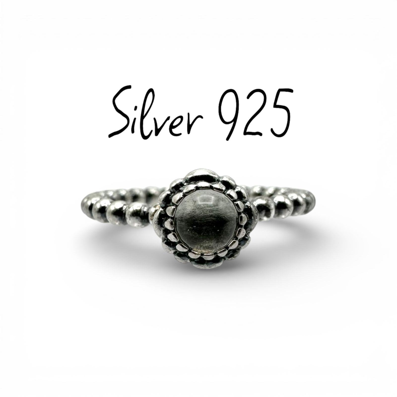 可憐】ミニフラワー クリスタル Silver 925 刻印 Design Ring シルバー 