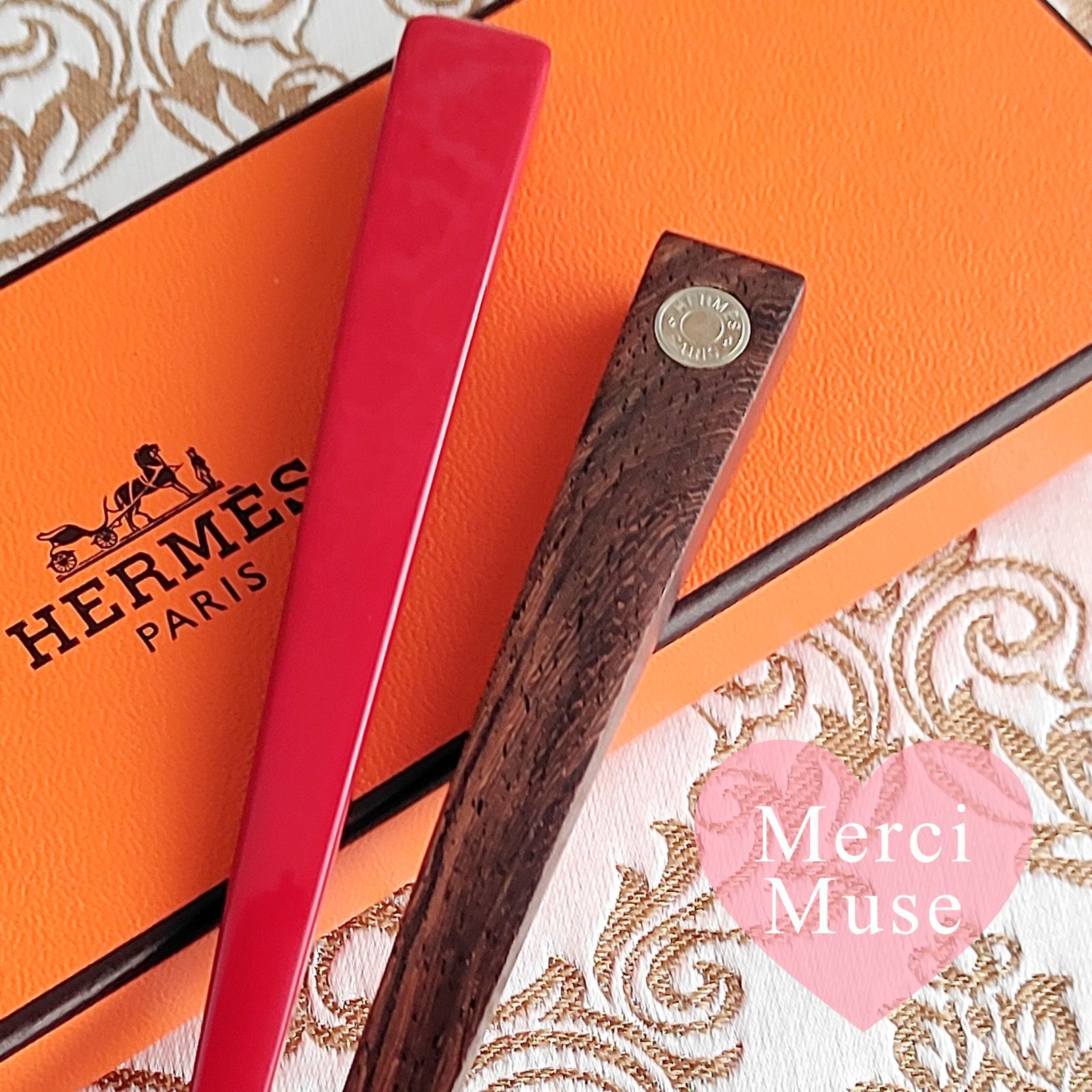 ❤お得なお品❤セリエへアスティック２本セット ブラウン レッド 髪飾り 簪 エルメス