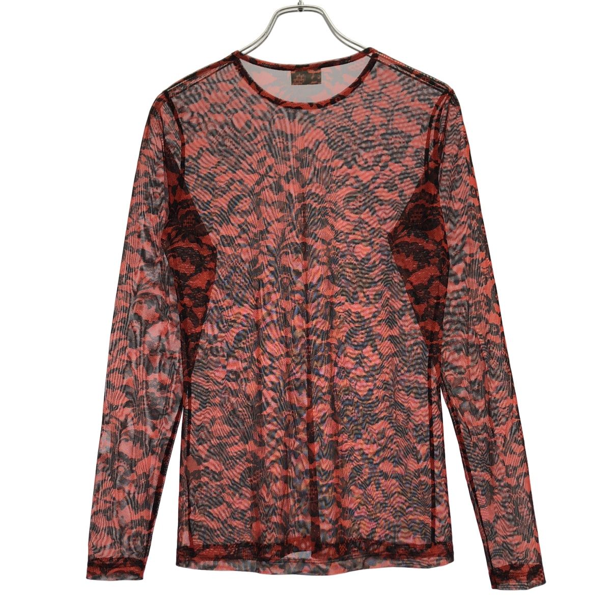 DRIES VAN NOTEN ドリスヴァンノッテン フラワーシアーメッシュトップス  レッド M DRIES VAN NOTEN ドリスヴァンノッテン フラワーシアーメッシュ