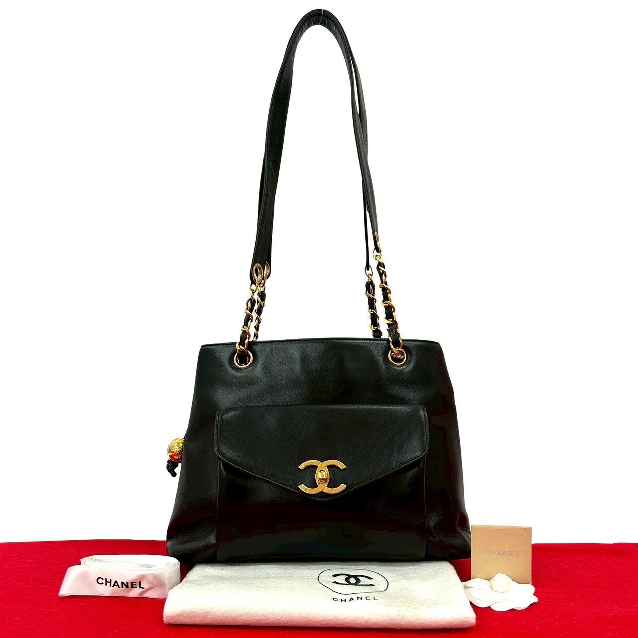美品 CHANEL シャネル デカココ ラムスキン チェーン トートバッグ 極 美品 袋付き シール有 3番台 CHANEL シャネル ヴィンテージ ココ
