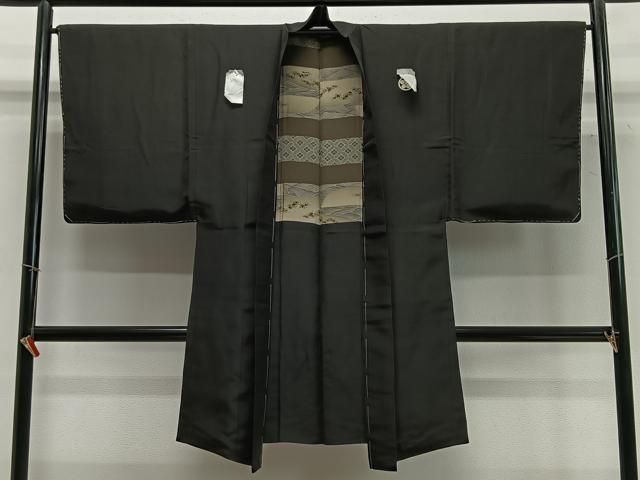 正絹 逸品 長羽織 平和屋着物∞男性 紬地 未使用 格子柄 格子 褐返色