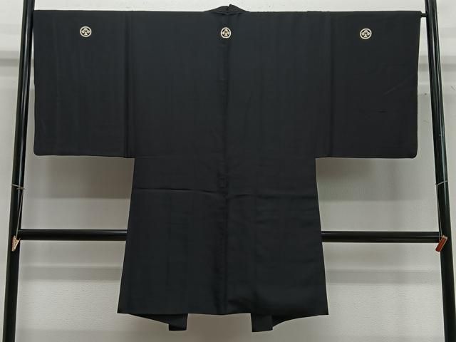 平和屋着物∞男性　長羽織　黒紋付　羽裏：動物文　正絹　逸品　CABC3176ua 平和屋着物∞男性 長羽織 黒紋付 羽裏：動物文 正絹 逸品 CABC3176ua