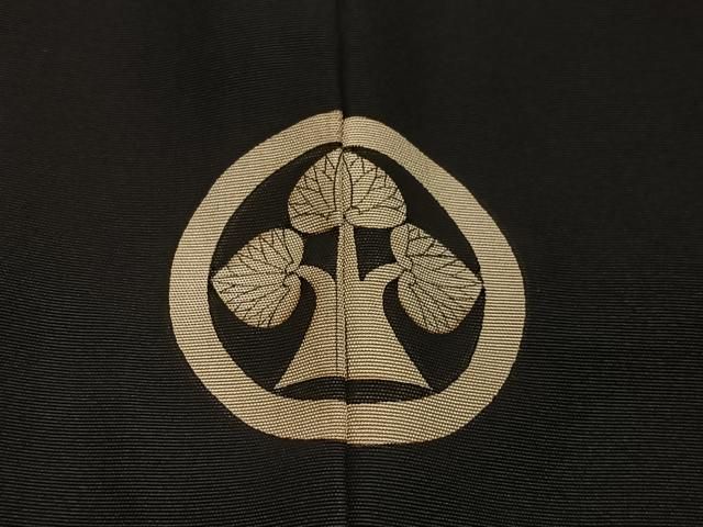 平和屋着物∞男性 長羽織 黒紋付 羽裏：動物文 正絹 逸品 CABC3176ua
