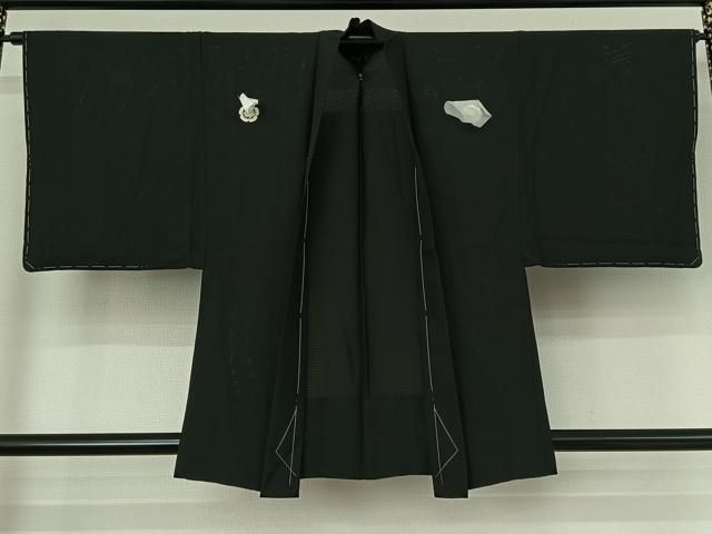平和屋着物▽男性　羽織　黒紋付　スリーシーズン　春夏秋　塵除け　暗黒色　正絹　逸品　AABG0218jh