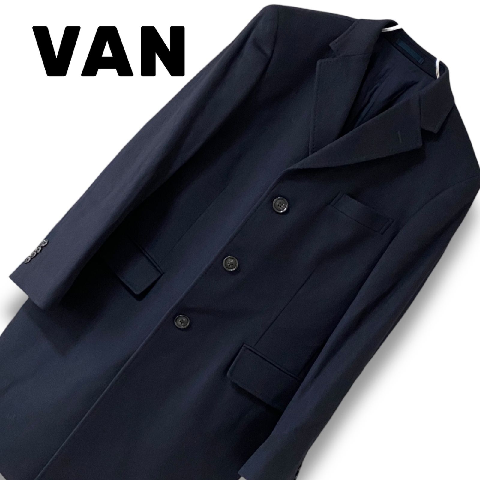 VAN ヴァン ネイビー メンズ アウター ジャケット チェスターコート 上質 【Lサイズ】0001045OC