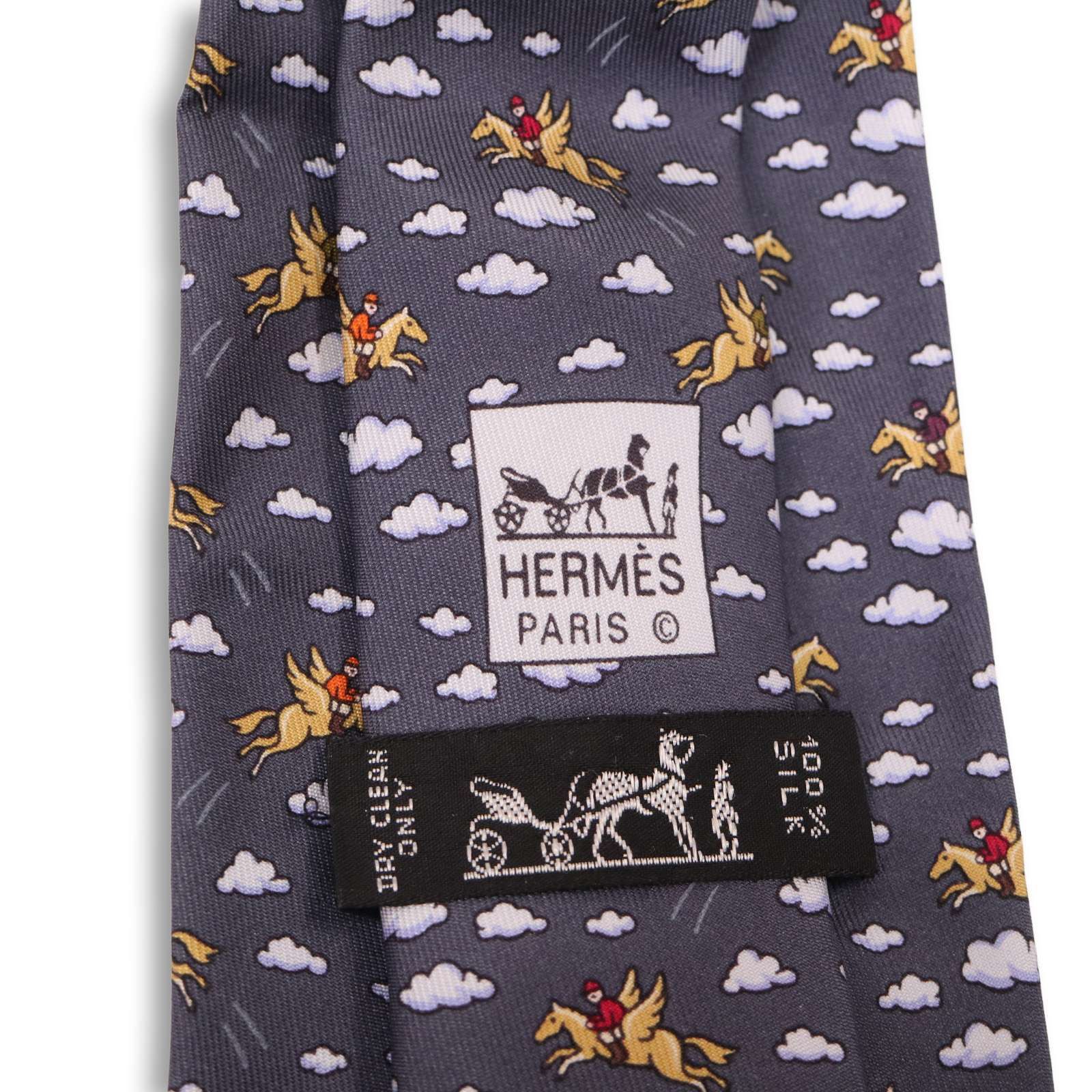HERMES エルメス 動物 馬 ペガサス柄☆ シルク ネクタイ Sz.F メンズ