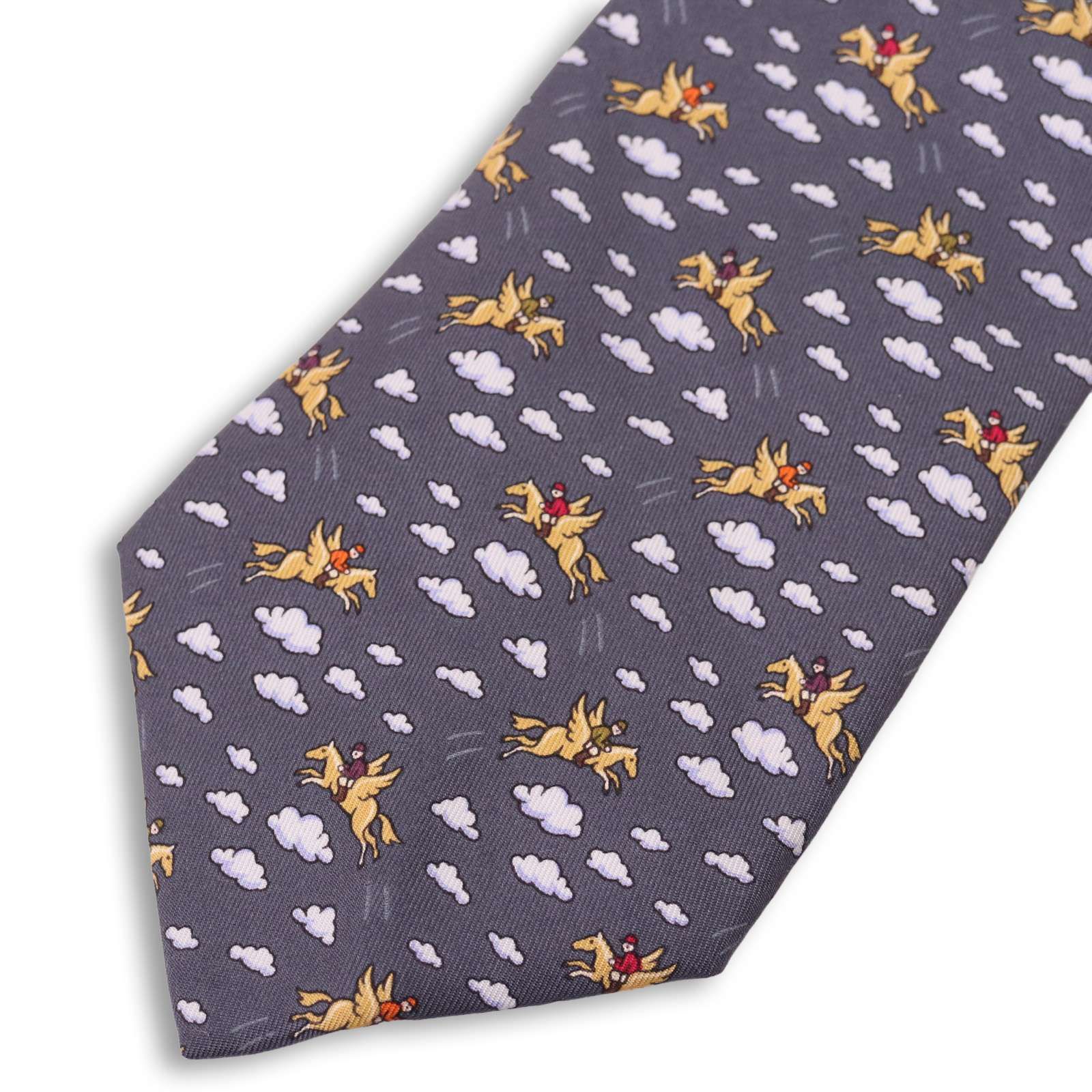 HERMES エルメス 動物 馬 ペガサス柄☆ シルク ネクタイ Sz.F メンズ