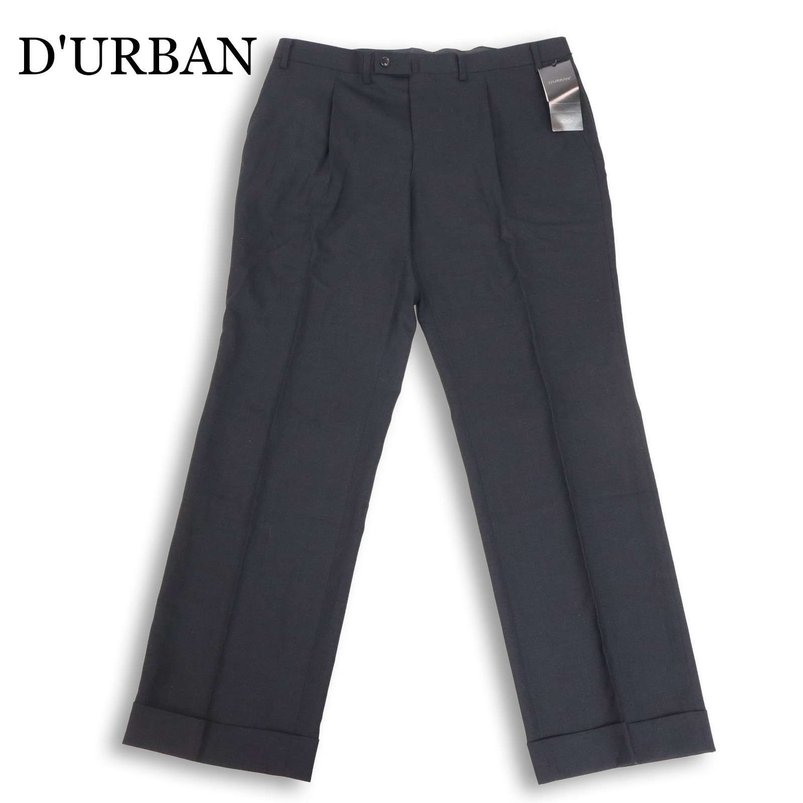 【新品 未使用】 D'URBAN ダーバン 春夏 1プリーツ★ ドレス パンツ スラックス Sz.94 メンズ 黒 日本製 定価2.6万