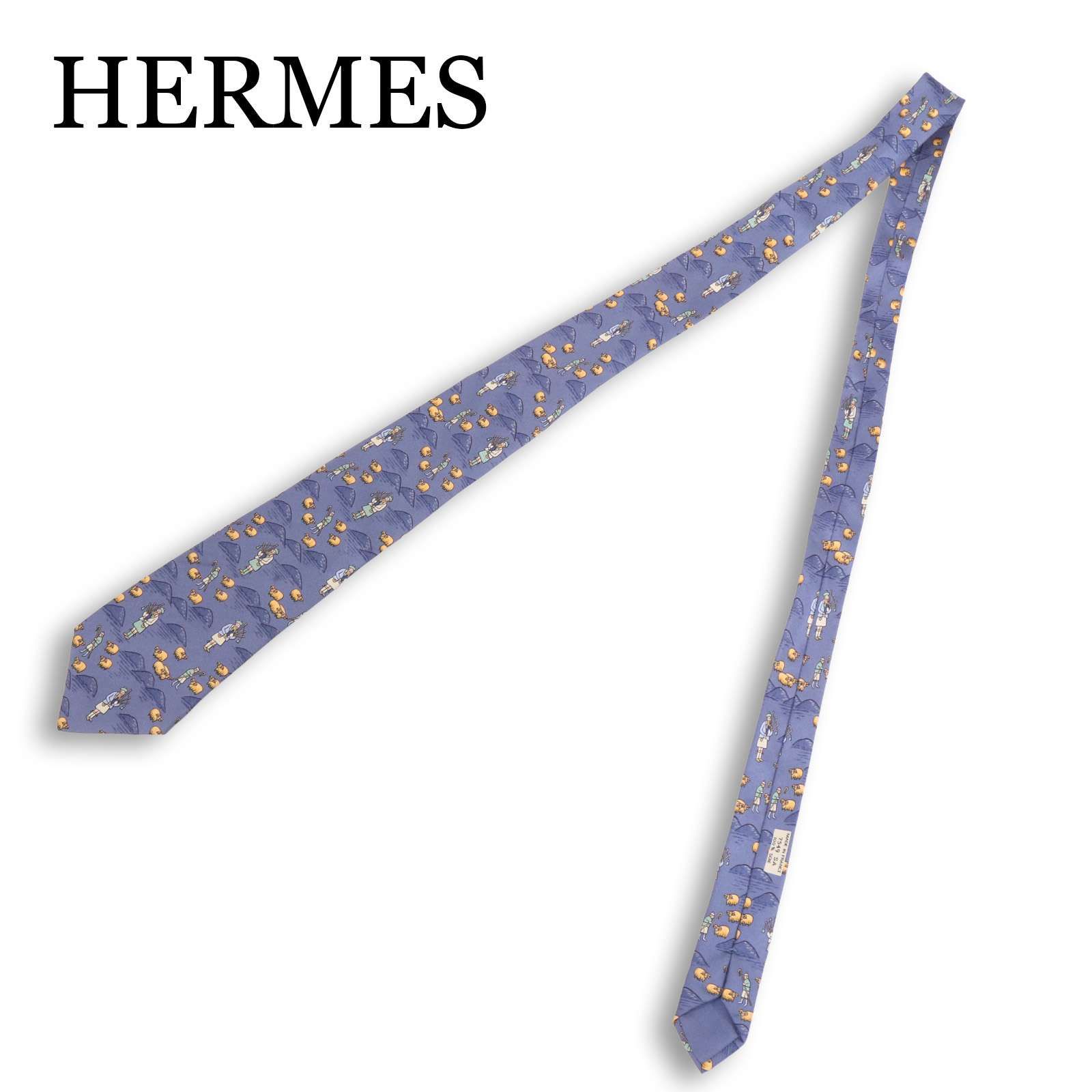 HERMES エルメス 通年 ヒツジ 羊使い☆ アニマル柄 シルク ネクタイ Sz 