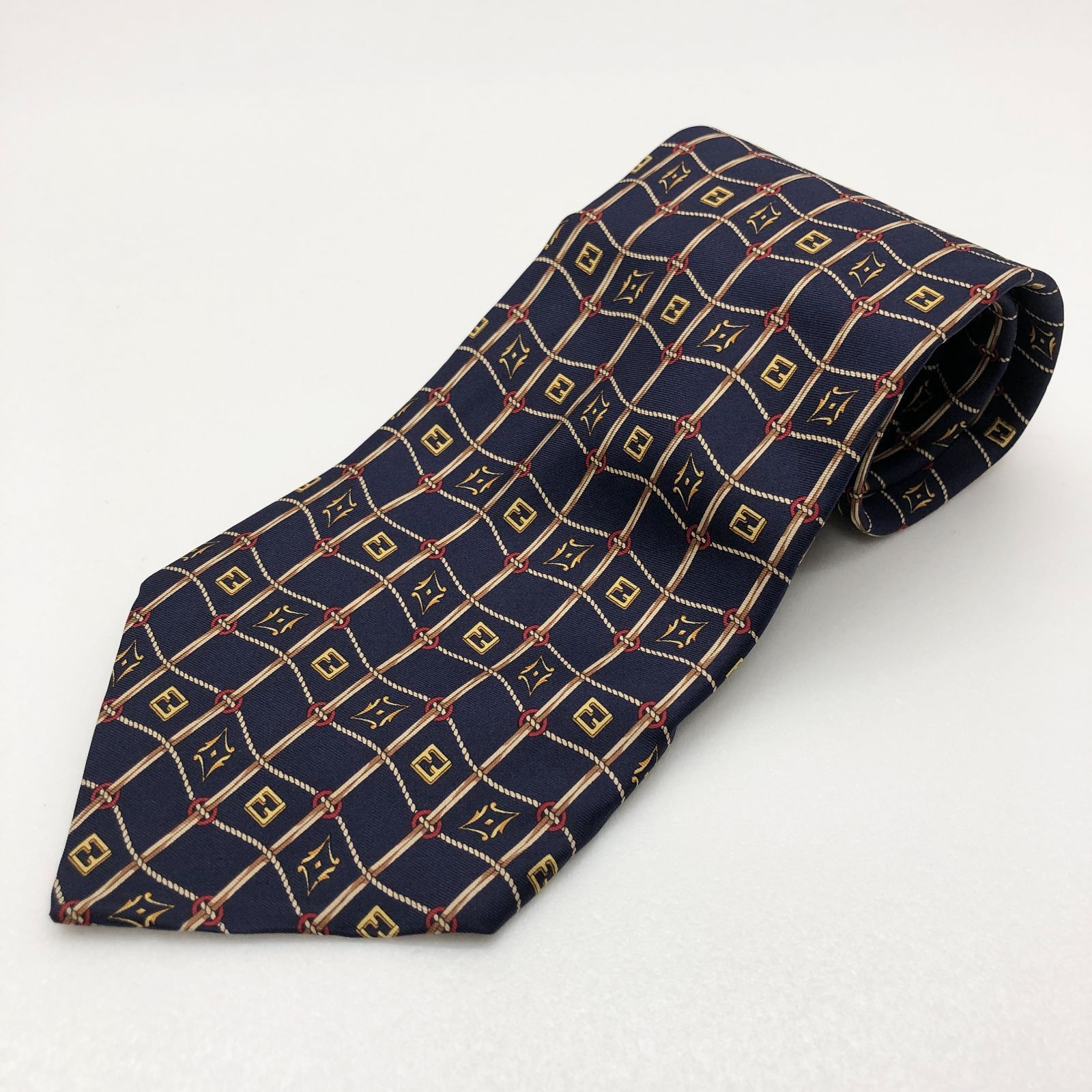 FENDI ネクタイ シルク 絹 ネイビー ロゴ フェンディ SGSF26-0183