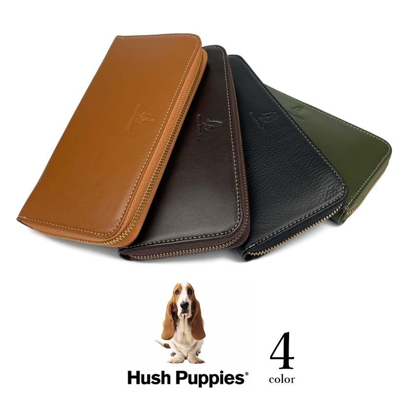 全4色　Hush Puppies ハッシュパピー リアルレザー ラウンドファスナー 長財布 ロングウォレット男女兼用 贈り物おしゃれ 誕生日 記念 プレゼント