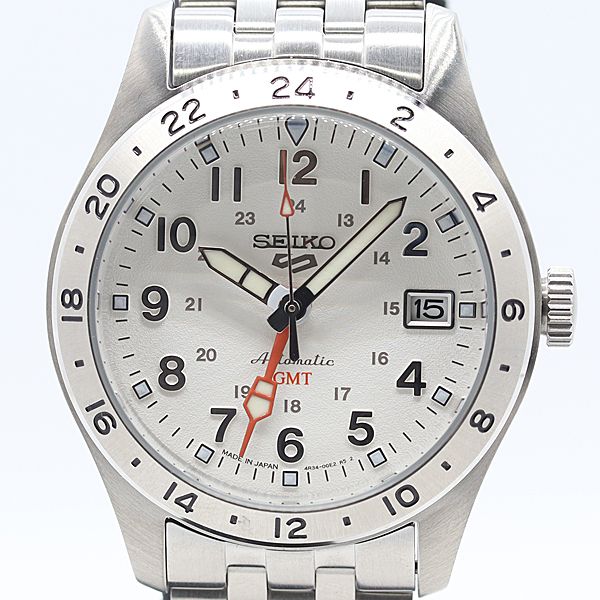 デッドストック級 稼動 箱|保付 セイコー AT SBSC009 5スポーツ フィールド GMT デイト 白文字盤 メンズ腕時計 0080300 2DKT IKE ABC18692