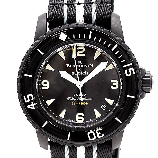 保| 稼働 ブランパン×スウォッチ パシフィックオーシャン S035B400 AT|自動巻 黒 メンズ腕時計 0047300 2BKT MTY ABC18724