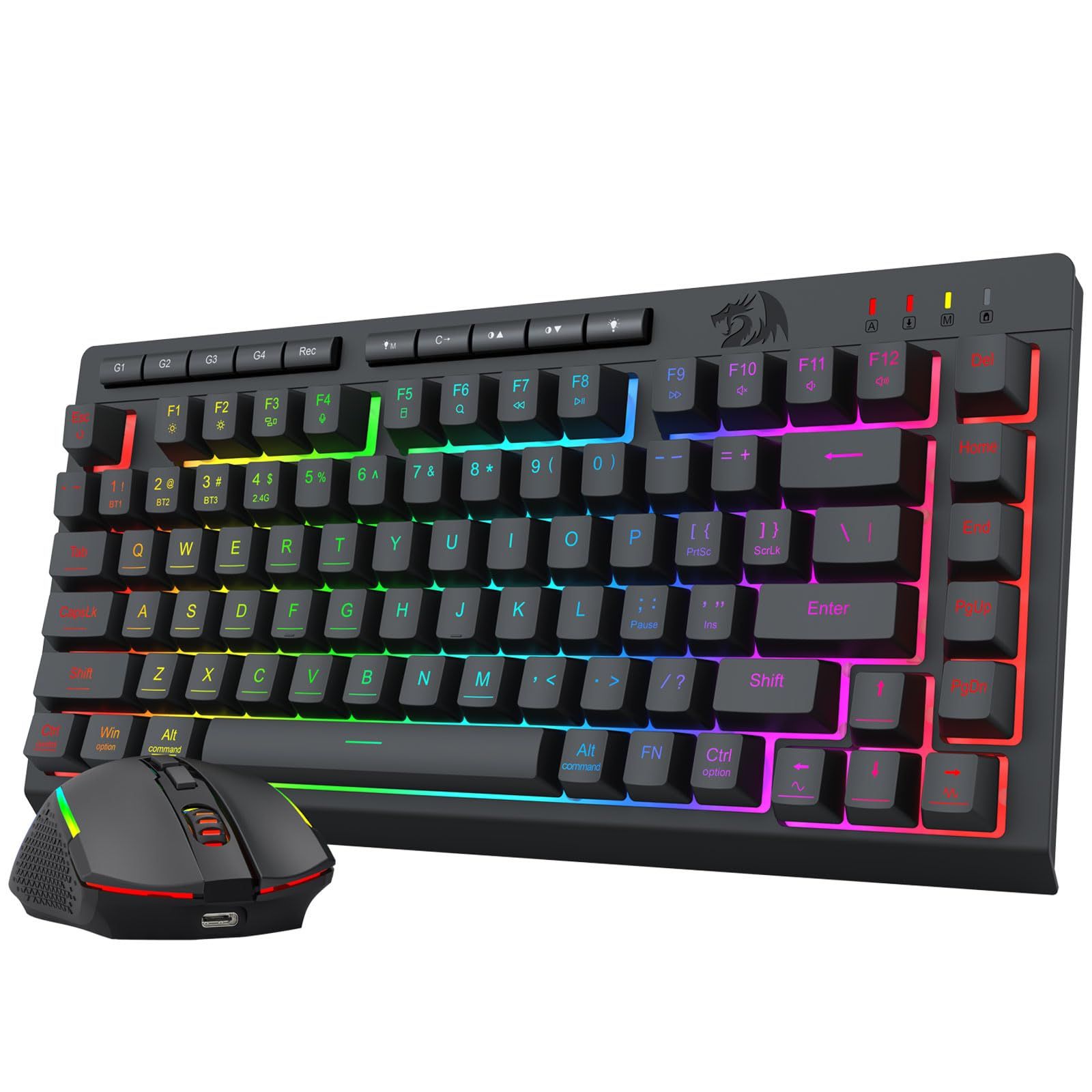 Redragon キーボード マウスセット 無線【BT/2.4G/USB-C有線】ゲーミングキーボード ワイヤレス 75% テンキーレス 英語配列 静音 メンブレン 12800DPI マウス RGBバックライト マクロキー 充電式 省電力 ポータブル ...