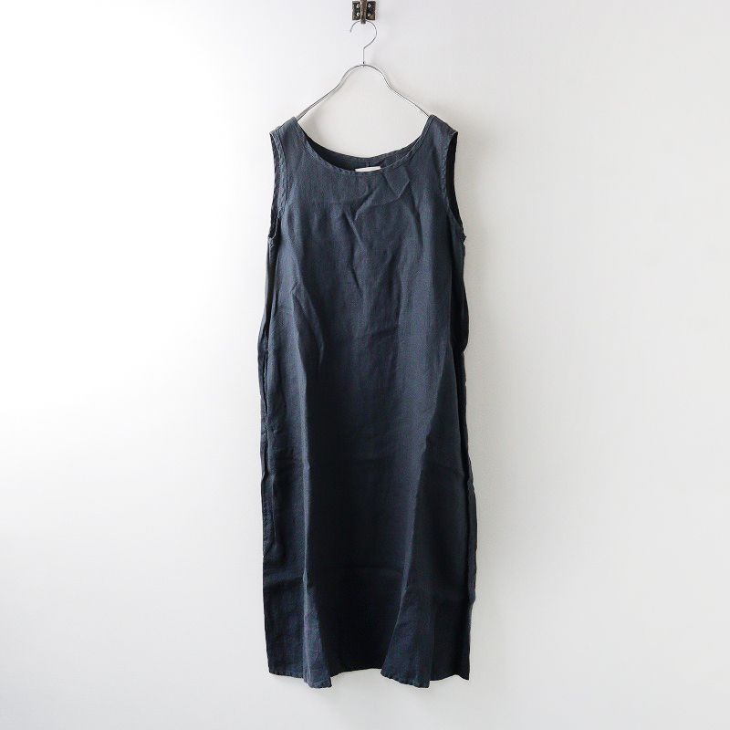 美品 レイトリー LAITERIE リユールリネンワンピース/グレー ノースリーブ スカート ロング ドレス クルーネック 麻【2400014053562】