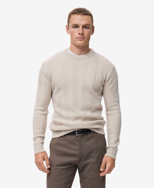 マンゴ メンズ アウター ニット・セーター MANGO Mens Herringbone Structured Sweater Ecru エクリュ