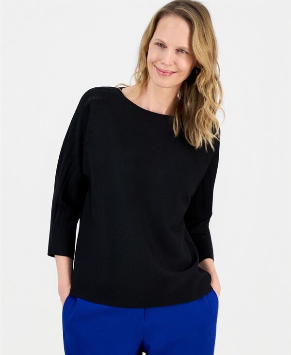 カスパール レディース アウター ニット・セーター Kasper Womens BoatNeck MultiStitch DolmanSleeve Sweater Black ブラック