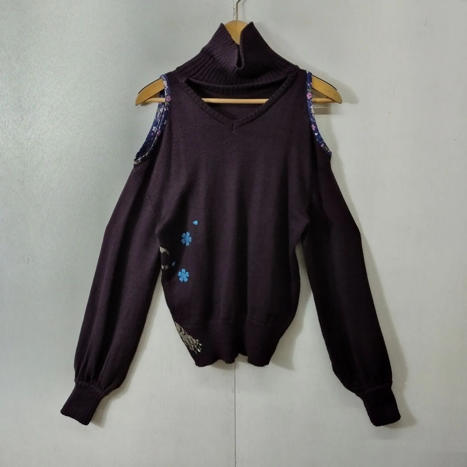 gouk ニット 長袖 2WAY ハイネック 和ゴス パンク 胸元 カットオフ Y2K