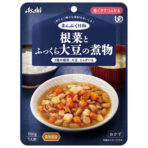 アサヒグループ食品 まんぷく日和 根菜とふっくら大豆の煮物 100g×24袋入×(2ケース)| 送料無料 介護食 柔らかい 調理済 レトルト ストック 高齢者 健康 ケース買い まとめ買い 業者 仕入れ 大量 簡単 ヘルシー ドリンク
