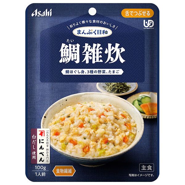 アサヒグループ食品 まんぷく日和 鯛雑炊 100g×24袋入×(2ケース)| 送料無料 介護食 柔らかい 調理済 レトルト ストック 高齢者 健康 ケース買い まとめ買い 業者 仕入れ 大量 簡単 ヘルシー タイ 高級魚 ドリンク
