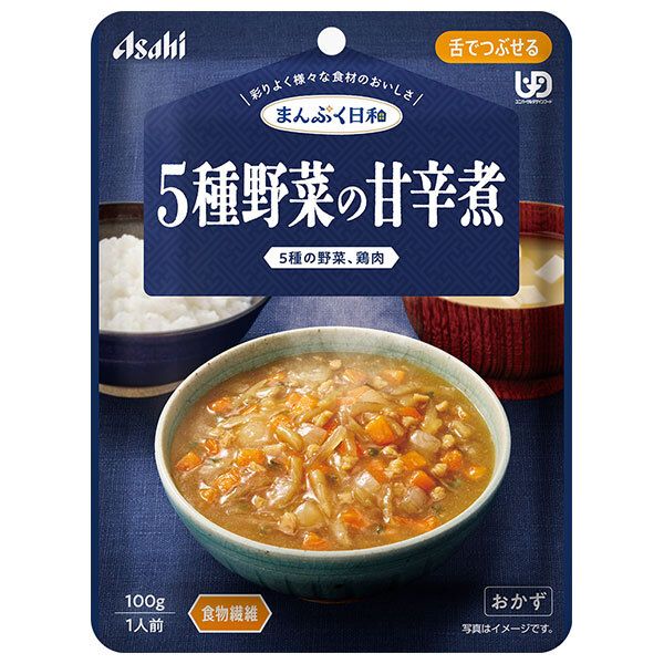 アサヒグループ食品 まんぷく日和 5種野菜の甘辛煮 100g×24袋入| 送料無料 介護食 柔らかい 調理済 レトルト ストック 高齢者 健康 ケース買い まとめ買い 業者 仕入れ 大量 簡単 ヘルシー ドリンク