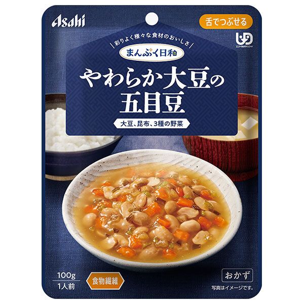 アサヒグループ食品 まんぷく日和 やわらか大豆の五目豆 100g×24袋入| 送料無料 介護食 柔らかい 調理済 レトルト ストック 高齢者 健康 ケース買い まとめ買い 業者 仕入れ 大量 簡単 ヘルシー ドリンク
