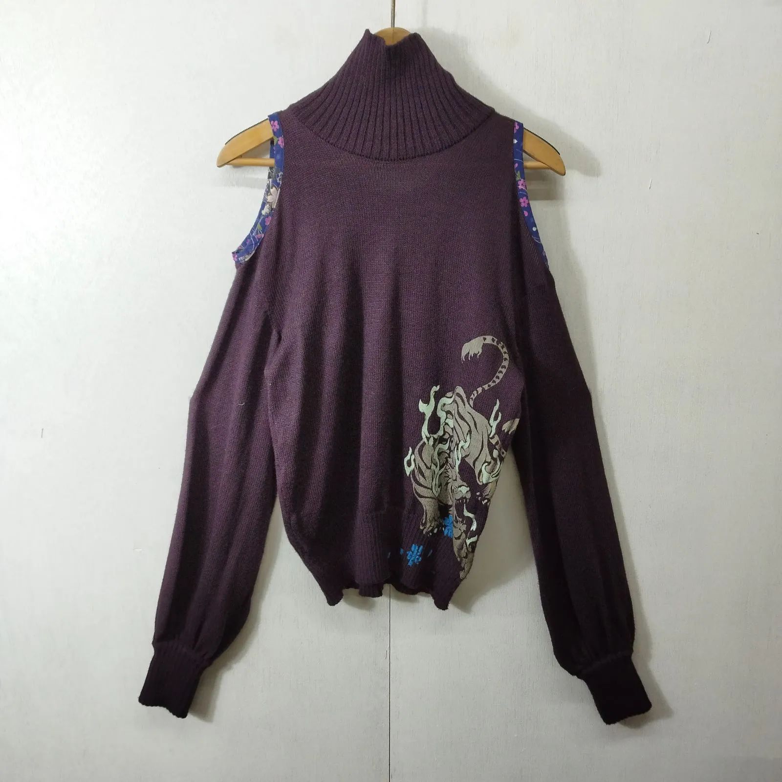 gouk ニット 長袖 2WAY ハイネック 和ゴス パンク 胸元 カットオフ Y2K