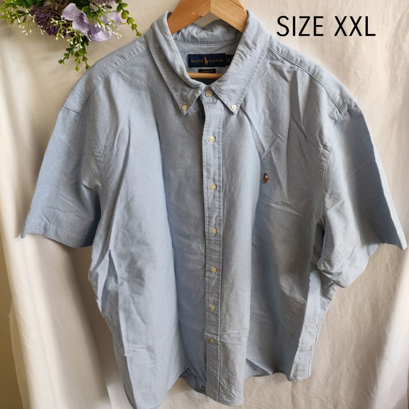 XXL】 Ralphlauren シャツ 半袖 薄水色 ライトブルー 大きいサイズ 