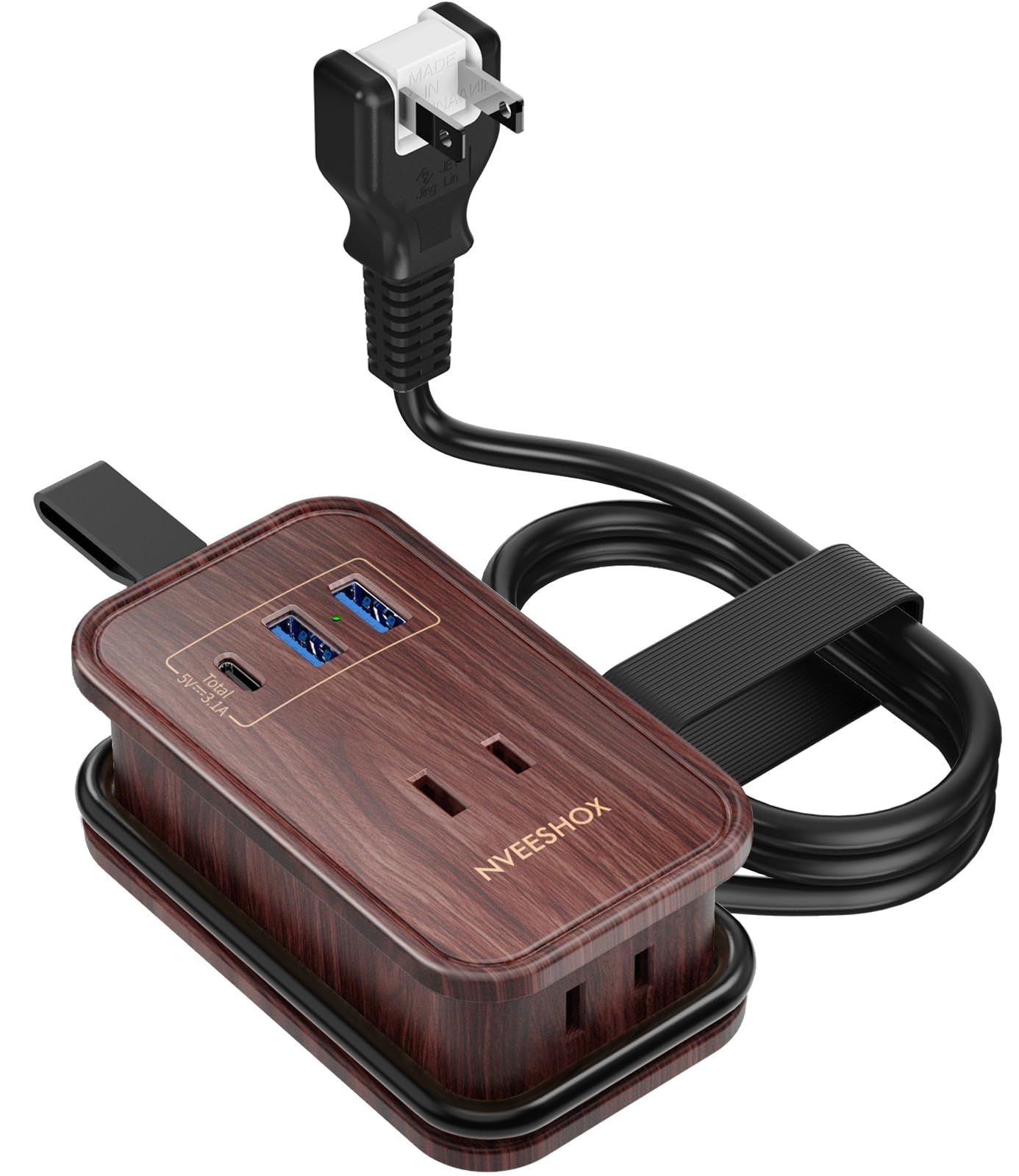 延長コード タイプc NVEESHOX 1m 電源タップ usb付き コンセントタップ 3個AC差込口（ AC 100V〜240V 2400Ｗ））1USB-Cポート 2USB-Aポート 巻取りモバイルタップ テーブルタップ 延長コード 薄型 180 ...