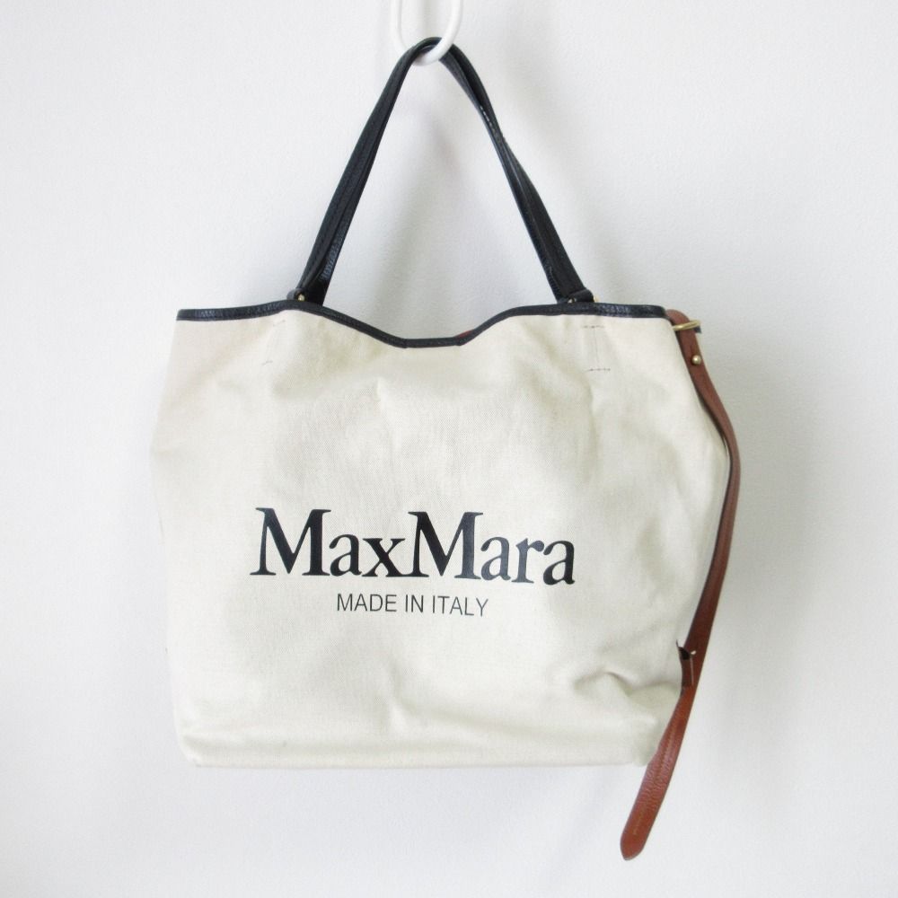 良品 Max Mara マックスマーラ 2WAY キャンバス トートバッグ オフ 